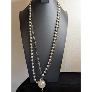 Plunder Design Layered Faux Pearl Antiqued Chain Bauble Charm 34" Necklace
